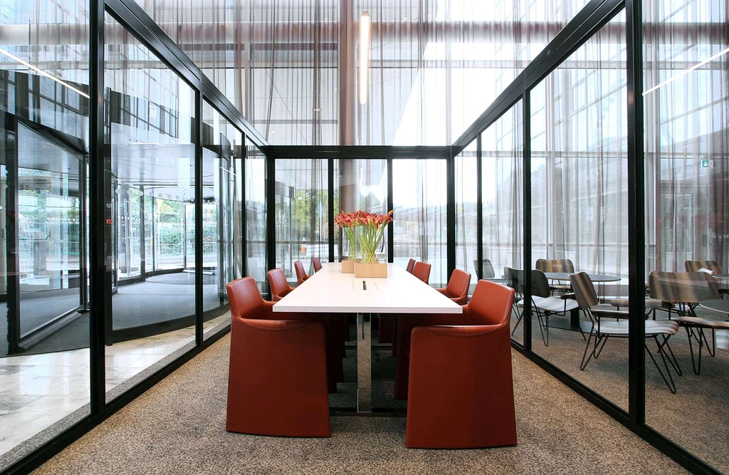 Glass enclosed meeting room