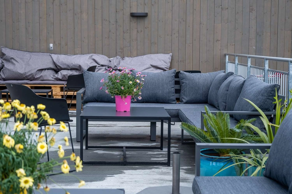 Waterside patio seating